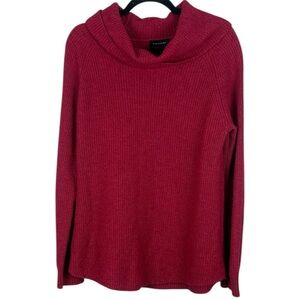Tahari Merino Wool Cotton Blend Hot Pink Cowl Neck Long Sleeve Knit Sweater